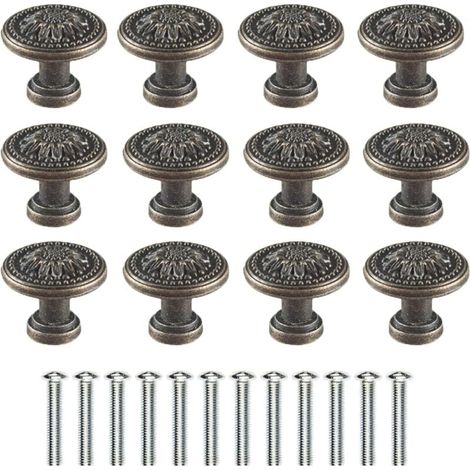 YMYNY 12er-Pack Retro-Schubladenknöpfe aus Zinklegierung, rund, rostfrei, im Vintage-Stil, für alle Schränke (1/4)