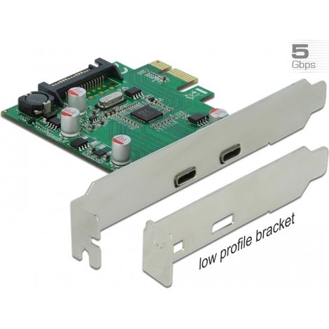 Delock Tarjetas PCI Express x1 a 2 x externo SuperSpeed USB (USB 3.2 Gen 1) USB Type-Câ¢ hembra