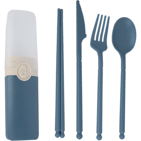 Couverts En Paille De Blé - Fourchette Cuillère Couteau Baguettes Réutilisables - Pour Voyage Pique-Nique Bureau Extérieur - Lot De 4 Pièces (1/5)