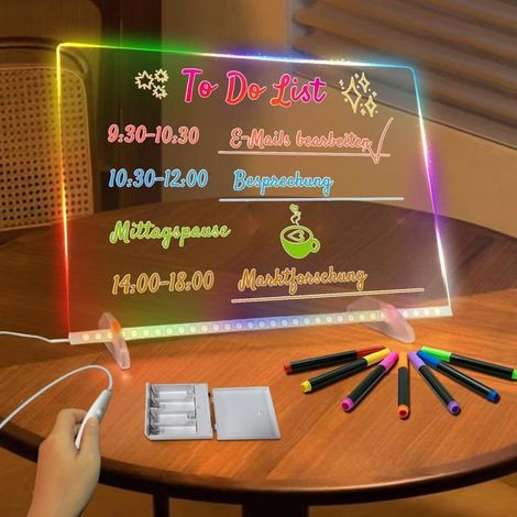 Ecleanfy - Tableau LED avec 8 couleurs, 6 modes d'éclairage, acrylique, usb, coffret cadeau avec accessoires, pour enfants, dessin, mémo (1/5)