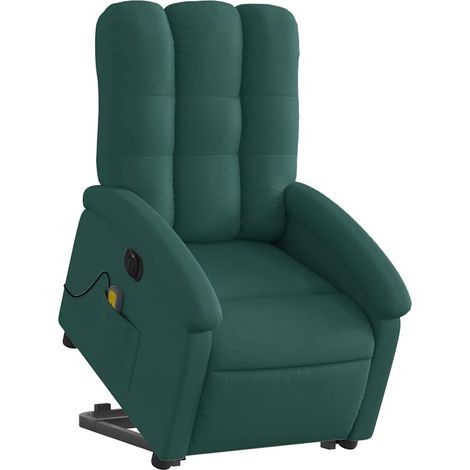 vidaXL Poltrona Alzapersona Massaggiante Elettrica Verde Scuro Tessuto