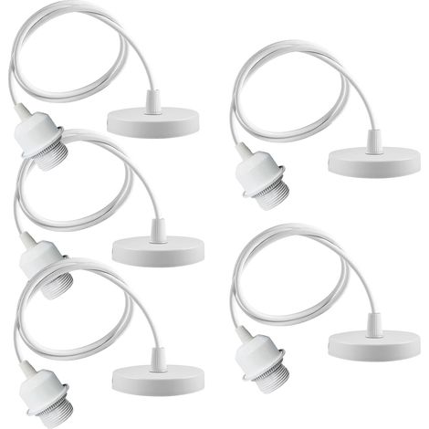 5 Pack E27 Lamp Hanger, 150 cm Adjustable Cable with Removable Screw Ring, E27 Lamp Pendant with Screw Ring, Lamp Holder with Mounting Ring, Hanging Lamp (1/5)
