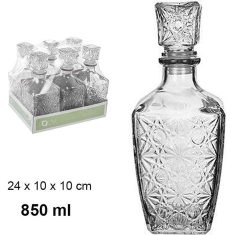 Trade Shop - 6 Vintage-Glasflaschen für Spirituosen, Whisky, Cognac, Scotch mit Stopfen, 10 x 24 cm -