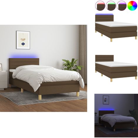 Sommier à lattes de lit et matelas et LED Marron foncé 90x190cm - Sommier Tapissier - Lit Plateforme - Lit Avec Rangement - Matelas À Ressorts Ensachés - Éclairage LED (1/5)