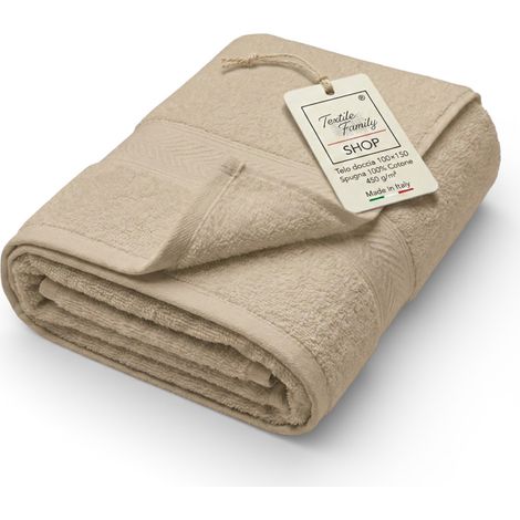 Telo Doccia Sabbia 100x150 in Spugna 100% Cotone 450 g/m² Made in Italy (1/5)