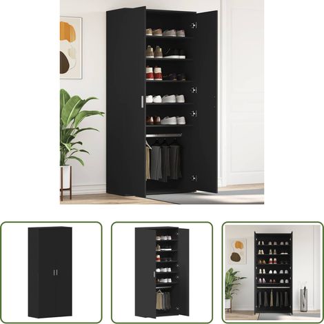 vidaXL Meuble de rangement - Cabinet à chaussures Noir 80 x 39 x 178 cm Bois d'ingénierie (1/5)