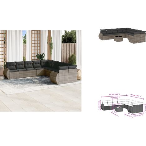 11-tlg. Garten-Sofagarnitur mit Kissen Grau Poly Rattan - Gartenmöbel Set - Outdoor Möbel - Lounge Garnitur - Rattan Gartenset - Esstisch Set (1/3)