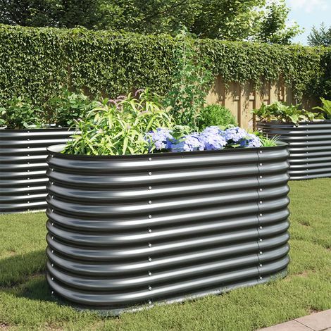 Garten-Hochbeet,Blumenkasten,Pflanzkasten Balkon, Terrasse, Garten 160x80x81 cm Verzinkter Stahl Grau VMEC932494 (1/5)