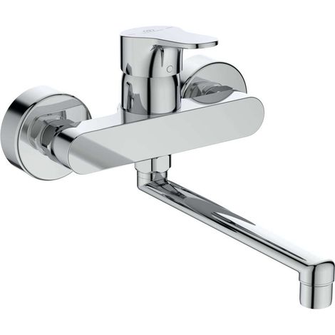 Ideal Standard - Cerabase, Miscelatore cucina monocomando a parete, Bocca di erogazione orientabile a 360°, Cromato (1/5)