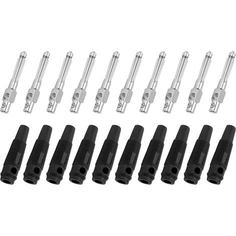 10 Prises Banane Mâles 4mm 7Broches Cuivre 1000V 32A Empilables avec Manchon Souple, Serrage à Vis, Noir (1/5)