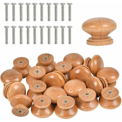 Lot de 20 poignées de tiroir en bois, boutons de meubles, poignées pour placards, armoires et cuisines, boutons ronds pour tiroirs, boîtes à chaussures et armoires (1/4)
