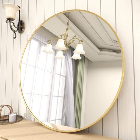 Sollbry Gold runder Wandspiegel, Kosmetikspiegel, 24 Zoll (60 cm), mattierter rustikaler Spiegel für Badezimmer, Eingangsbereich, Esszimmer und Wohnzimmer (1/5)
