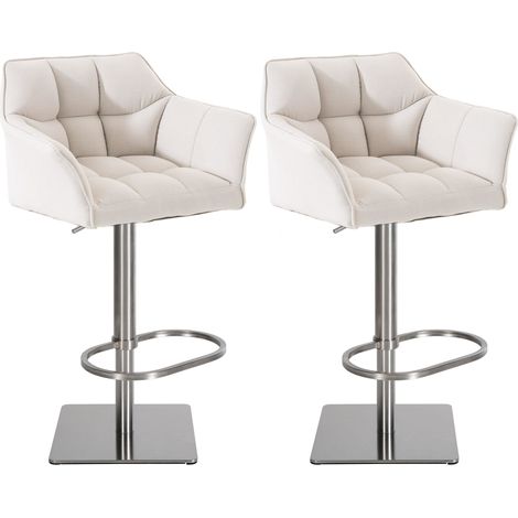 Set di 2 sgabelli da bar regolabili in tessuto bianco con seduta imbottita e avvolgente e base quadrata in acciaio inox 100006795