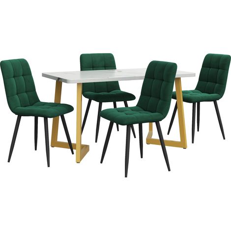 117 cm Esstischset mit 4 Stühlen, rechteckig, MDF, Samt, Grün, MODENUIT (1/5)