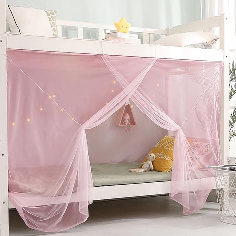 8 rideaux d'angle pour décoration de lit de filles et garçons, dortoir, loft, 1 à 1,8 m ou camping en plein air, convient pour porte simple de 1 m, rose (1/5)