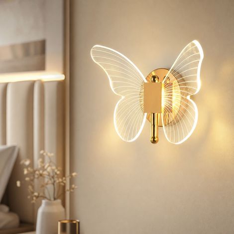 Applique murale papillon LED 10W, fer et acrylique, 3 couleurs, sans scintillement, design moderne pour chambre et salon (1/5)