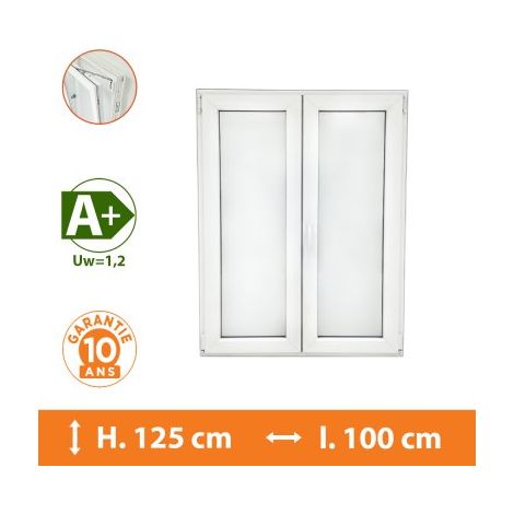 Direct Fenêtres – Fenêtre PVC 2 vantaux blanche H.125 x l.100 cm – Double vitrage 4/16/4 avec gaz Argon – Isolation thermique A+ et acoustique Rw 29dB (1/5)