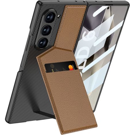 Custodia per Samsung Galaxy Z Fold6 5G, con porta carte e supporto GKK, marrone (1/2)