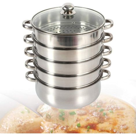 5 Lagiger Dampfkocher Edelstahl Biodampfkocher mit Transparenter Glas-Deckel 30cm Edelstahldampfer Mantovarka Dampfkochtopf Induktion Kitchen
