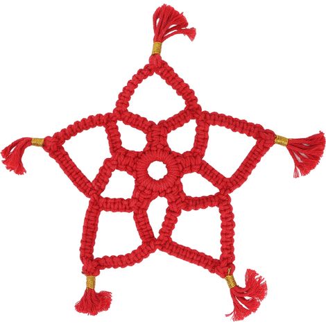 Étoile creuse tissée main rouge, décoration de Noël étoile à cinq branches ornement en coton (1/5)