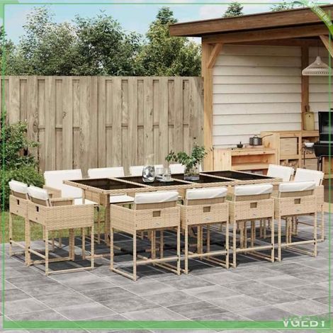 Ensemble à manger de jardin - 3211402 - 12 places - résine tressée beige - table verre trempé (1/5)
