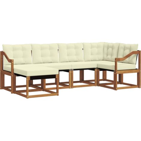 Set di divani da esterno con cuscino 6 pz Salotto da Giardino Naturale e Crema (1/5)