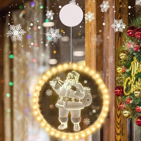 Guirlande lumineuse de Noël avec 36 LED, blanc chaud, motif Père Noël, rideaux lumineux 3D à suspendre, fonctionnant sur piles, pour décoration intérieure et extérieure.