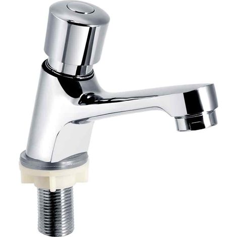 Grifo de Lavabo con Retraso Temporal - Cuerpo de Latón - Chapado en Cromo - Rosca Hembra G1/2 - Para Cocina y Baño - Unidad (1/5)