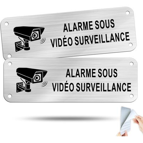 Panneau Maison Sous Vidéo Surveillance Alarme Adhésif Aluminium Brossé 15x5 cm Argent/2 pièces (1/5)
