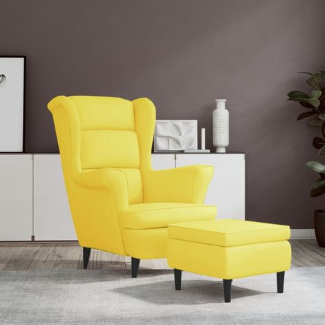 Fauteuil Chaise de Salon à oreilles avec tabouret - Fauteuil design Jaune moutarde Velours Chic-178997 (1/5)