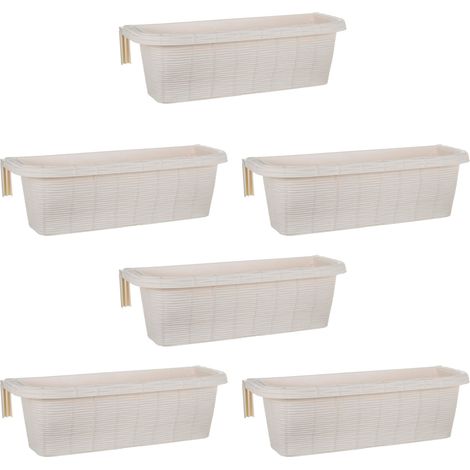 Rondine 60 - lote de 6 balcones trenzados de 60 cm con ganchos ajustables y depsito de agua Crema