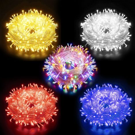 Guirlande lumineuse pour arbre de noël, 10M, 100 LED, rideau lumineux de noël, 8 Modes, prise ue (chaud + couleur + blanc + bleu + rouge), 5 paquets (1/5)