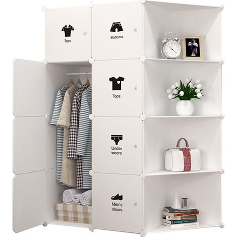 Armoire Portable, Rangement 8 Cubes, Armoire De Chambre à coucher 111x47x147 cm Avec Portes, Étagères d'Organisateur De Jouets De BRICOLAGE, Placard De Commode à Vêtements, Armoire Modulaire Peu Encom (1/5)