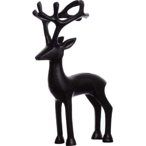 Figurine de Décoration Renne en Aluminium Cerf Présentoir Décoration de Noël - Noir - Hauteur: 15 cm (1/3)