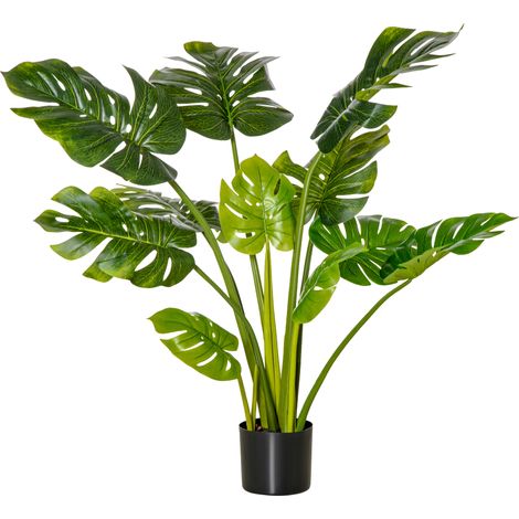 Monstera artificiel 110 cm, plante artificielle en pot plastique pour intérieur et extérieur, décoration bureau