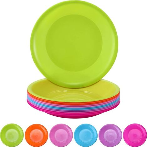 Assiettes à Snack Plastique Lot de 12, Assiettes Colorées Petit Format pour Pique-Nique, Compatibles Micro-ondes et Lave-Vaisselle, 6 Teintes (1/5)