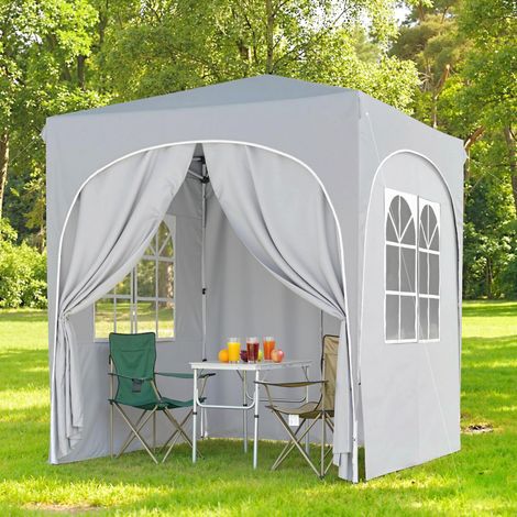 Gazebo Pieghevole 2x2 m Regolabile con 4 Pareti Laterali, in Metallo e Tessuto Oxford Grigio Chiaro