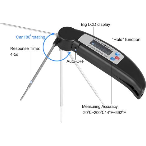 Thermomètre de cuisine à sonde pour barbecue et mesure de température de la viande (noir) (1/5)
