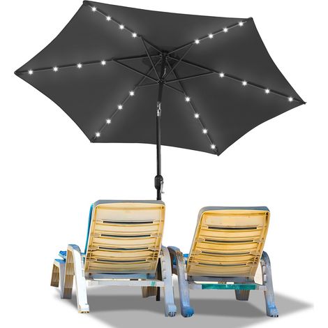 SWANEW Ø2.7m ombrellone parasole UV40+ giardino ombrellone solare con manovella e LED rotondo,Grigio (1/4)