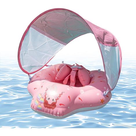 Bouée de Natation bébés Siège Radeau Gonflable Anti-basculement avec auvent Flotteurs de piscine Été, lac, rivière, extérieur garçons et filles de 0-36 mois plage (1/5)