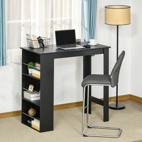 Stehtisch für die Küche mit 3 Holzablagen, moderner Küchen- und Bartisch, 112 x 57 x 106 cm, Schwarz