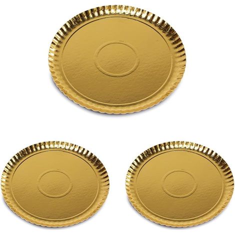Plateau Carton - Lot de 3 - Ø 24 cm - Or - Présentation Alimentaire - Fabriqué en Italie (1/3)