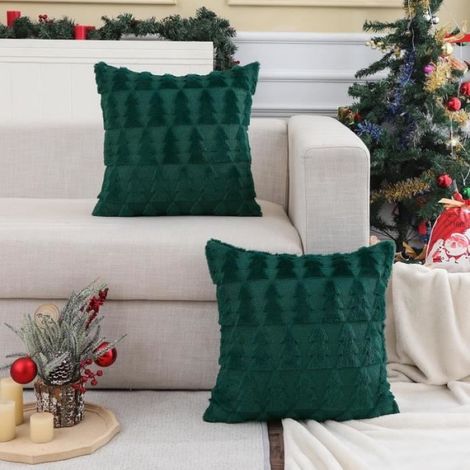 2Pcs Housse de Coussin Noel en Peluche Noël 45x45cm - - Housse de Coussin Vert pour Chambres Canapé Noël Decoration (1/4)