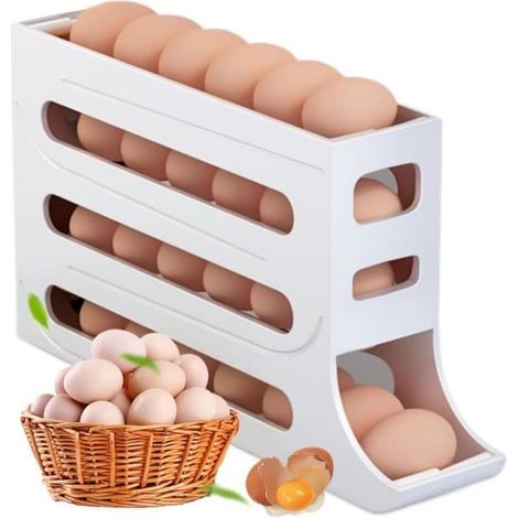 Porte ufs À 4 Niveaux, Porte ufs À Roulement Automatique, Rangement Oeuf Distributeur, Distributeur D' ufs Réfrigérateur,(Blanc) (1/4)