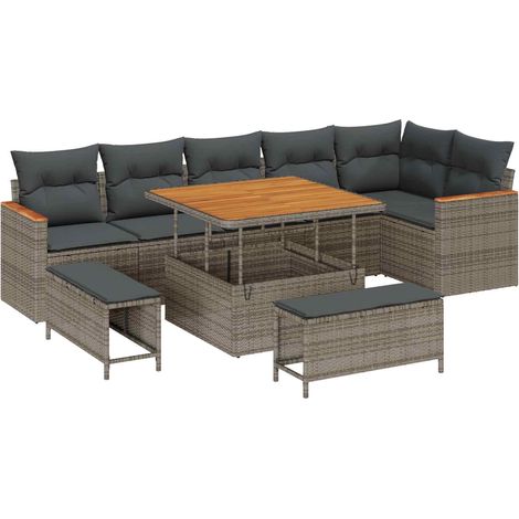 Garden Sofa Set 9 pcs Grey Poly Rattan vidaXL (1/5)