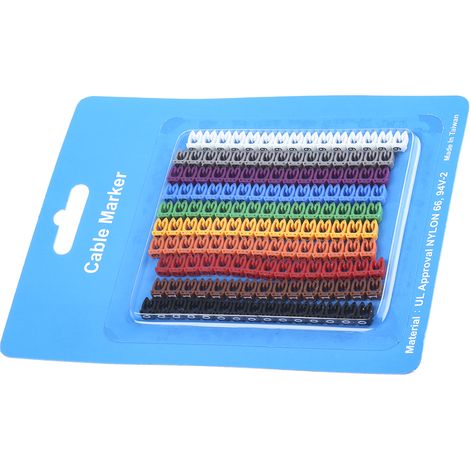 Repère câble Clipsable, texte : 0 9, Noir, marron, vert, gris, orange, rouge, violet, blanc, jaune ( Prix pour Sachet de 150 )