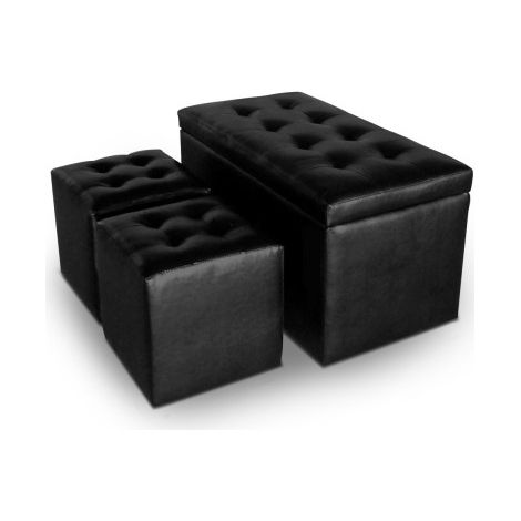 Banc Coffre Panky + 2 poufs Noir (1/2)