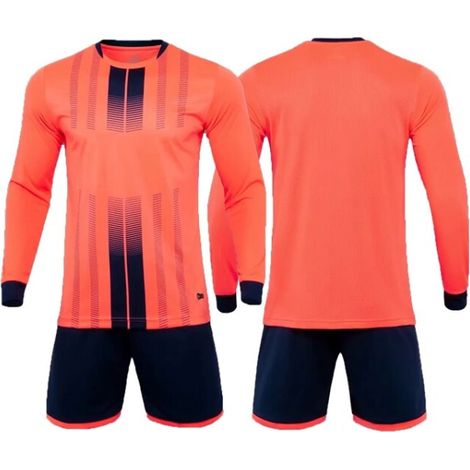Ensemble de maillot de foot personnalisé homme garçon tenue de football manches longues uniforme adulte gardien de but enfant survêtement d'entraînement orange taille enfant XS (1/5)