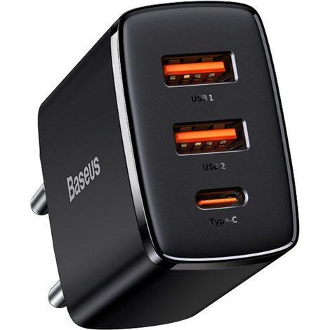 Kompaktes schnelles Wandladegerät 2x USB USB-C 30W 3A PD QC Schwarz (1/5)