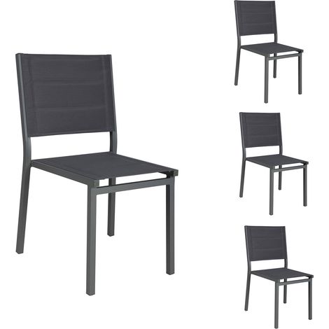 Lot de 4 chaises d'extérieur en textilène matelassé et aluminium gris